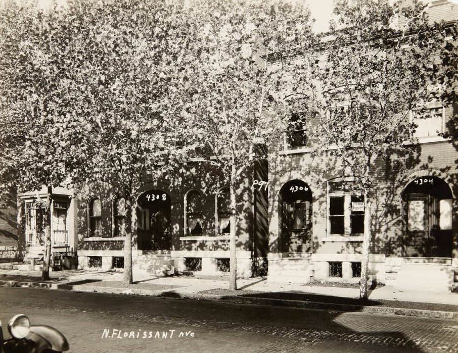 Few multi-family houses on the 4300 block of North Florissant Avenue, including houses at 4304, 4306, and 4308, 1930