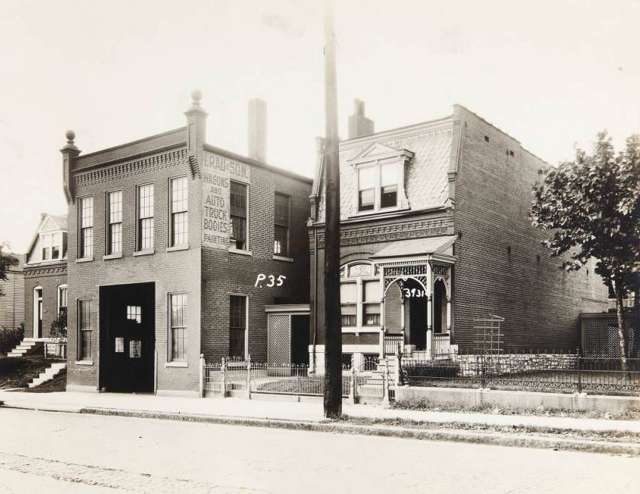 House at 3931 N. Florissant Ave. next to the auto repair shop operated by Henry Rau and his son, Gottfried, 1930