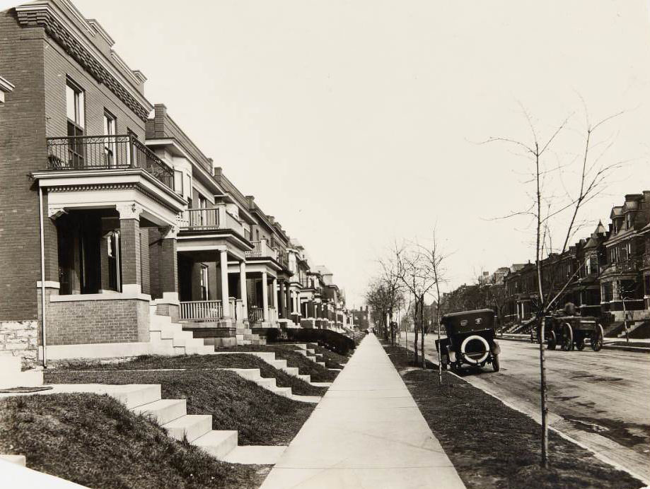 Row of houses on Wyoming Ave. in the Tower Grove South neighborhood at 3721, 3723, 3725, and 3727, 1930
