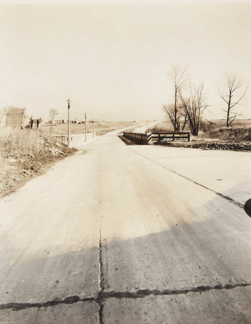 Small bridge, 1930 - A small bridge and newly constructed road.