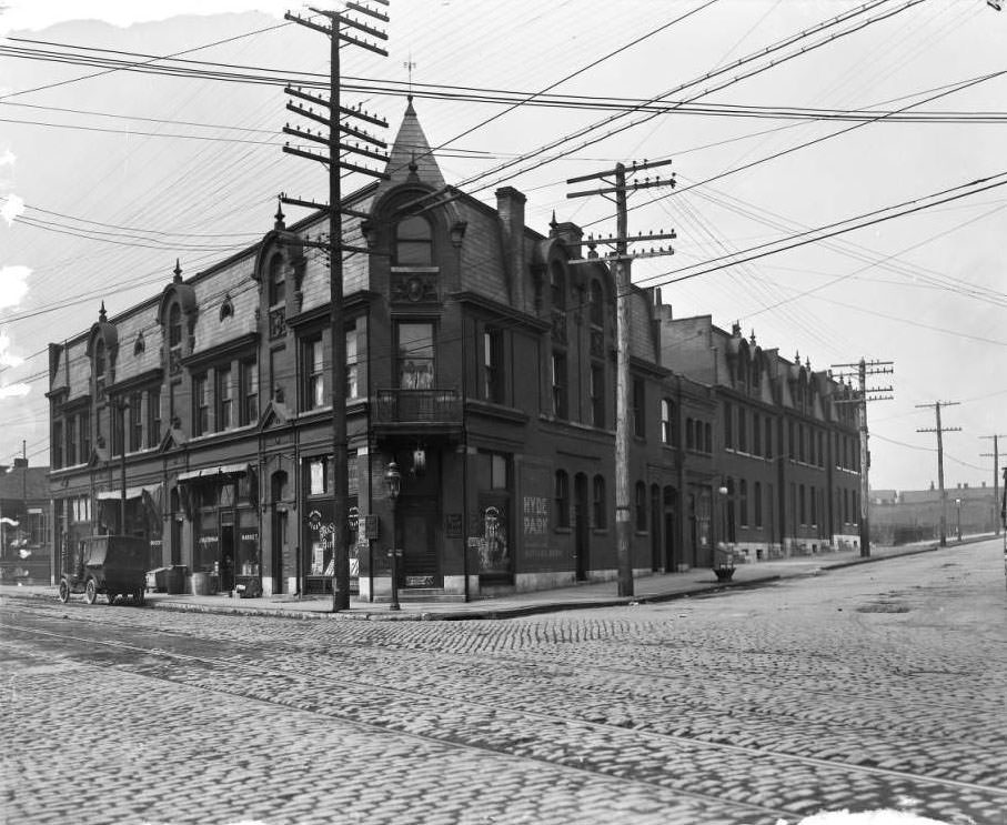 Rock Springs bar, 1930 - View of Rock Springs bar and J. Westerman Market.