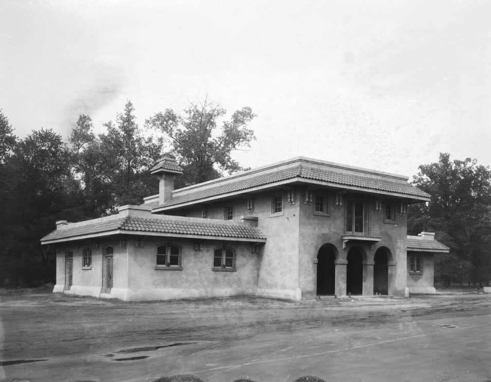 Park Guards’ Headquarters at Forest Park, 1930 - Exterior view of Park Guards’ Headquarters at Forest Park.