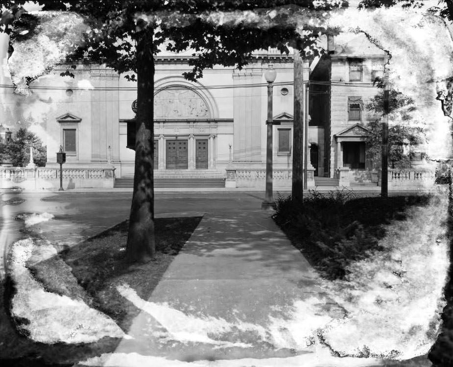 St. Pius V Catholic Church at Grand Ave. and Utah St. View is east from Utah St. Church’s rectory is on the right, 1930