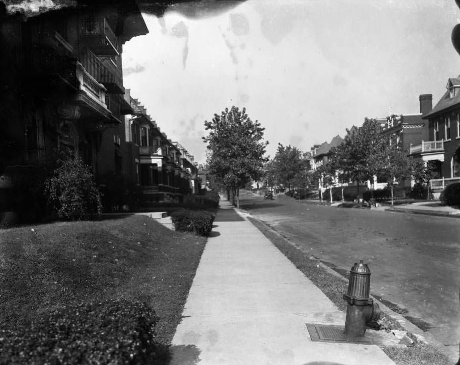 View of the 1200 block of Blackstone Ave. looking north from 5701 Julian Ave, 1930