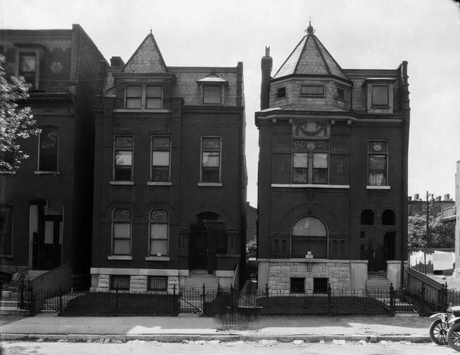 View of three three-story residences on the 1300 block of Dillon near Park Ave, 1930