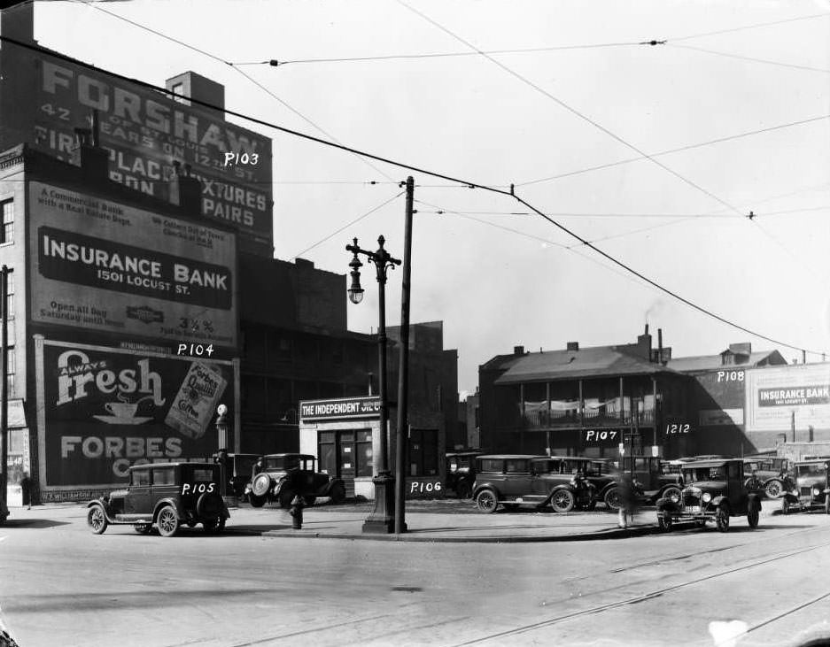View of the southwest corner of 12th & Pine, 1930