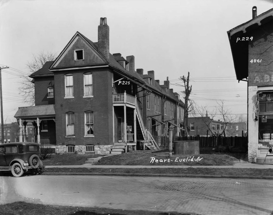View of backyards and backporches of homes on Euclid Ave. from St. Louis Ave, 1930
