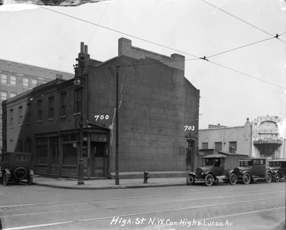 View of two-story building at Tucker and Lucas (formerly High Street, formerly 12th, 1930
