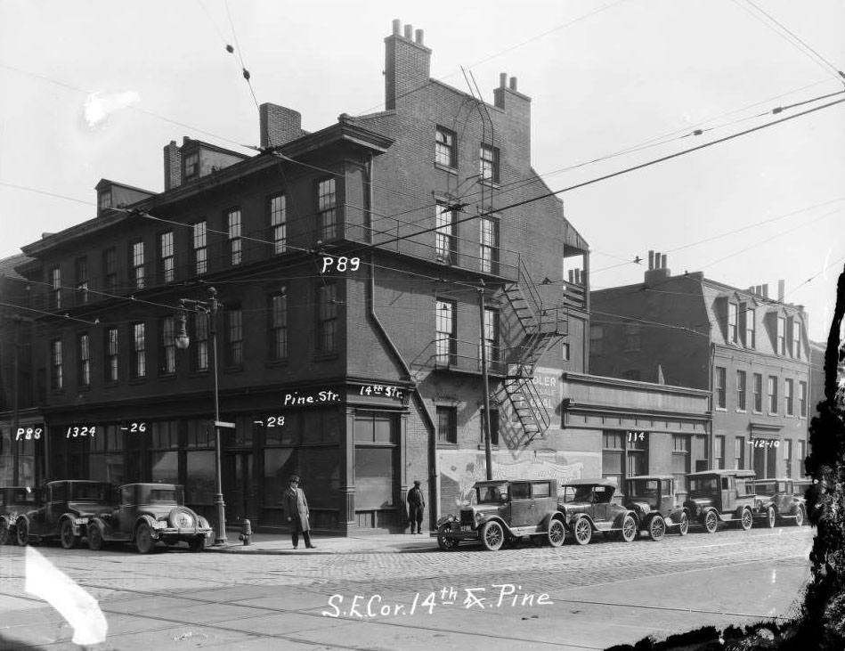 View of Southeast corner of 14th & Pine, 1930