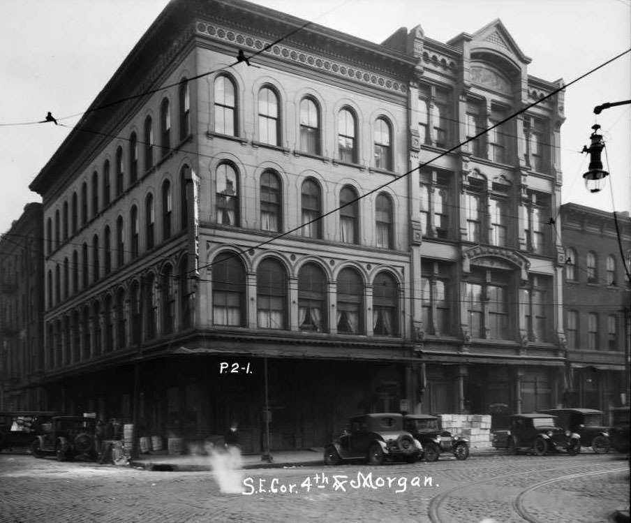 Southeast corner of 4th and Morgan Street. Frisco Poultry Co. at 800 4th, 1930