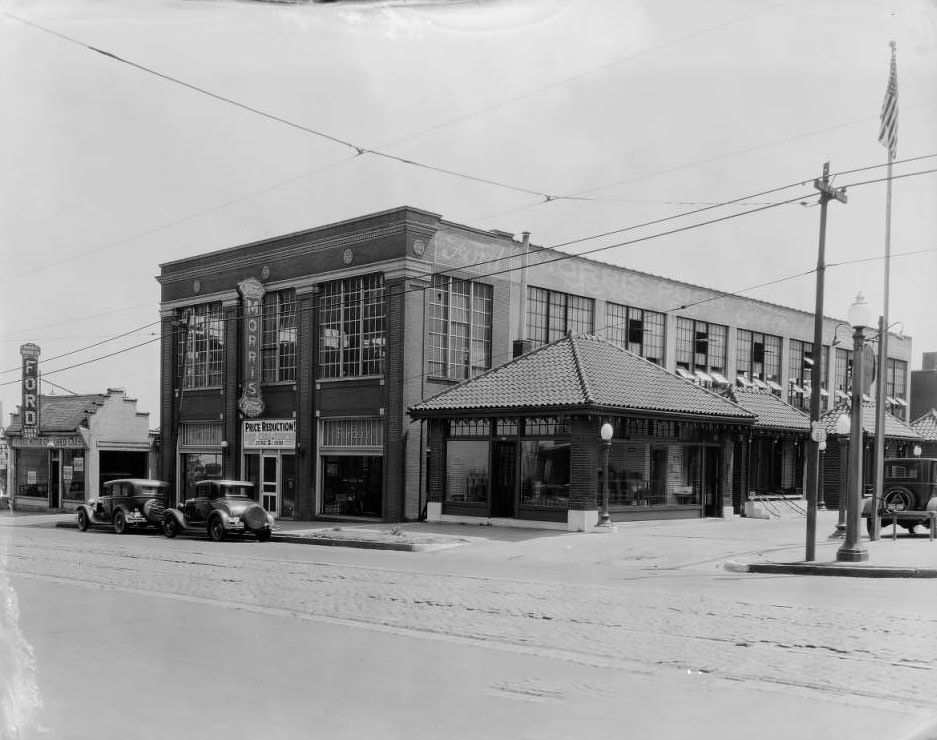 Morris Motor Company Ford dealership at South Grand and Caroline, 1930