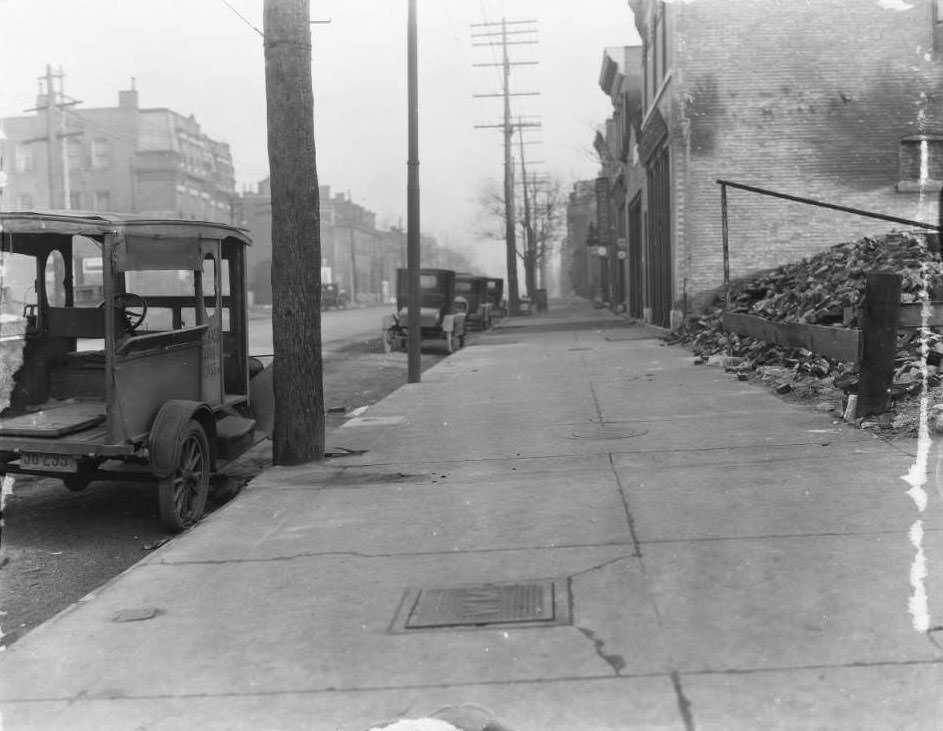 View east down Cass Ave. from the intersection with North Jefferson Ave. The first building on the right is 2500 Cass Ave, 1930