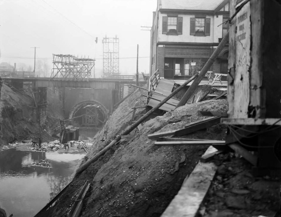 View of sewer installation and construction in Section F, 1930