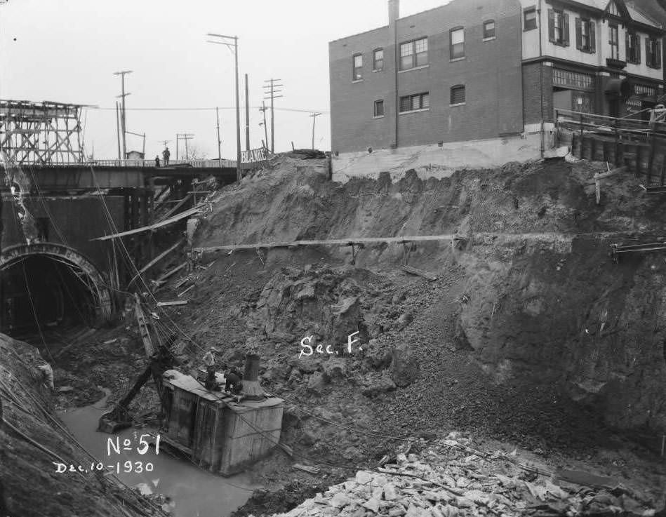 View of sewer installation and construction, 1930