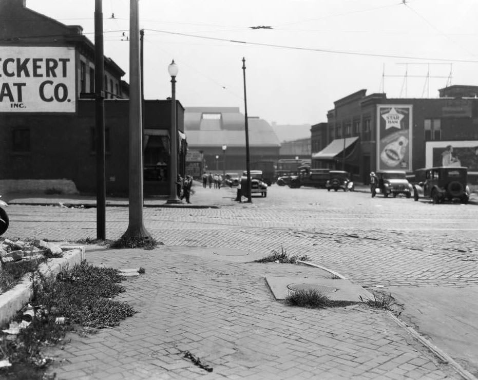 View of 21st and Clark Street, with the roof of Union Station visible in the background, 1930