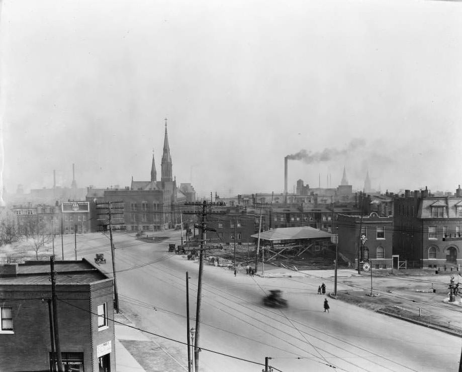 View of Lafayette Avenue looking east towards South 12th Street. St. John Nepomuk Chapel is visible in the background, 1931
