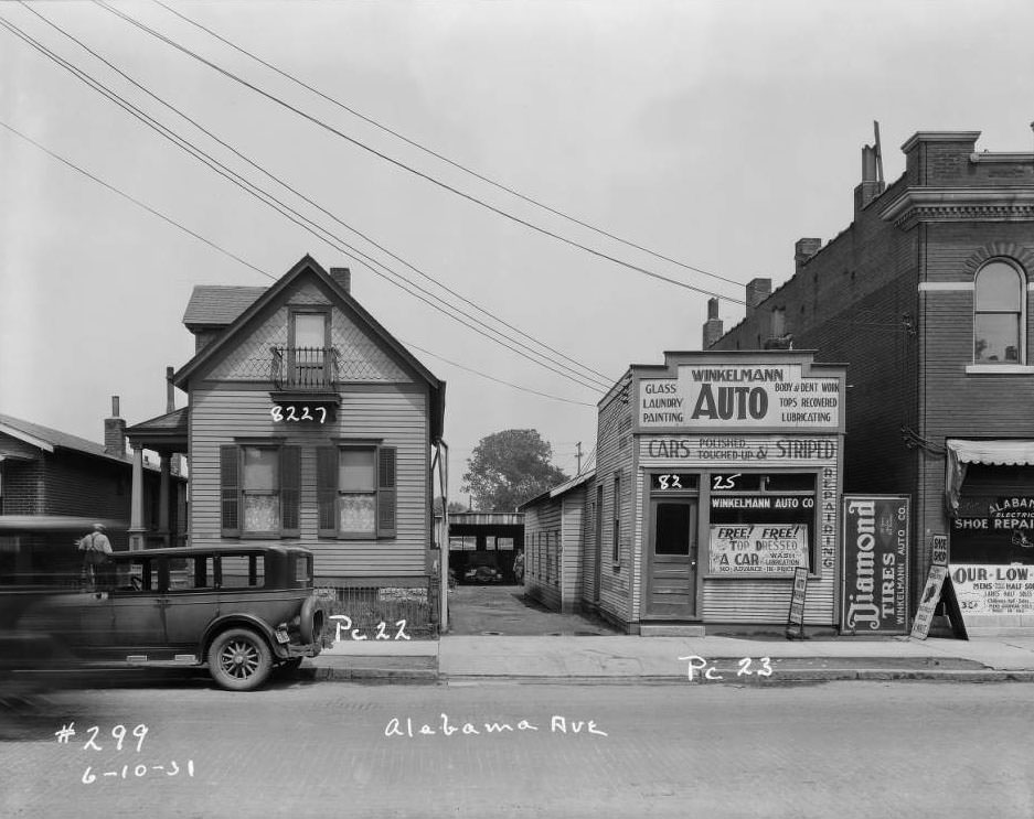 View of Winkelmann Auto and Alabama Shoe Repair on 8200 block of Alabama Ave., 1931.