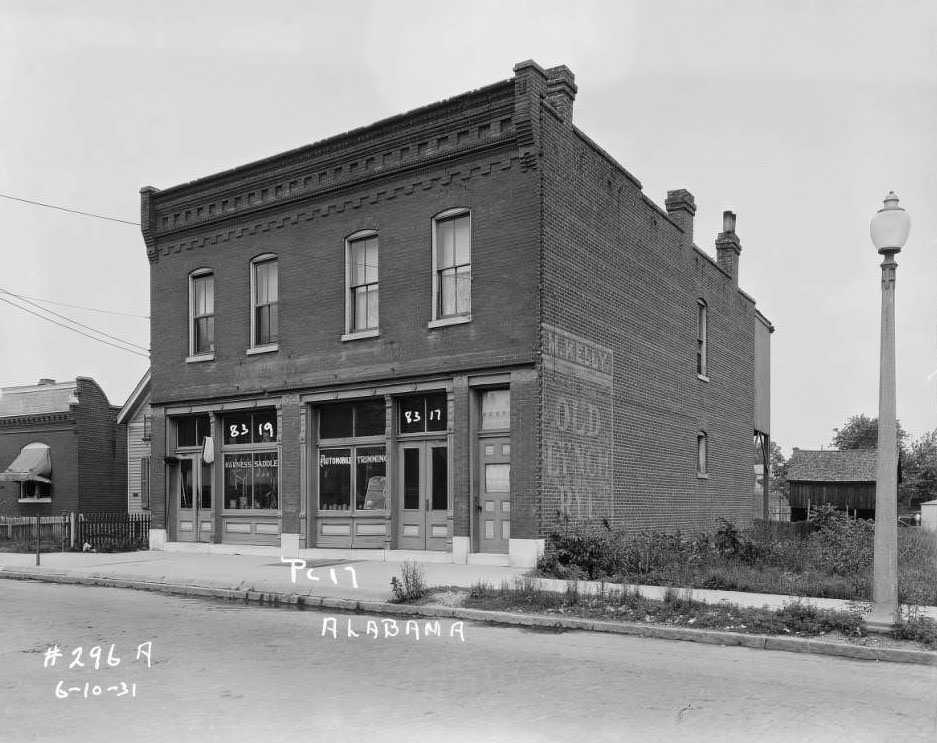 Bosch Auto on Alabama Street, street view of John Bosch's automotive trimming business, 1931