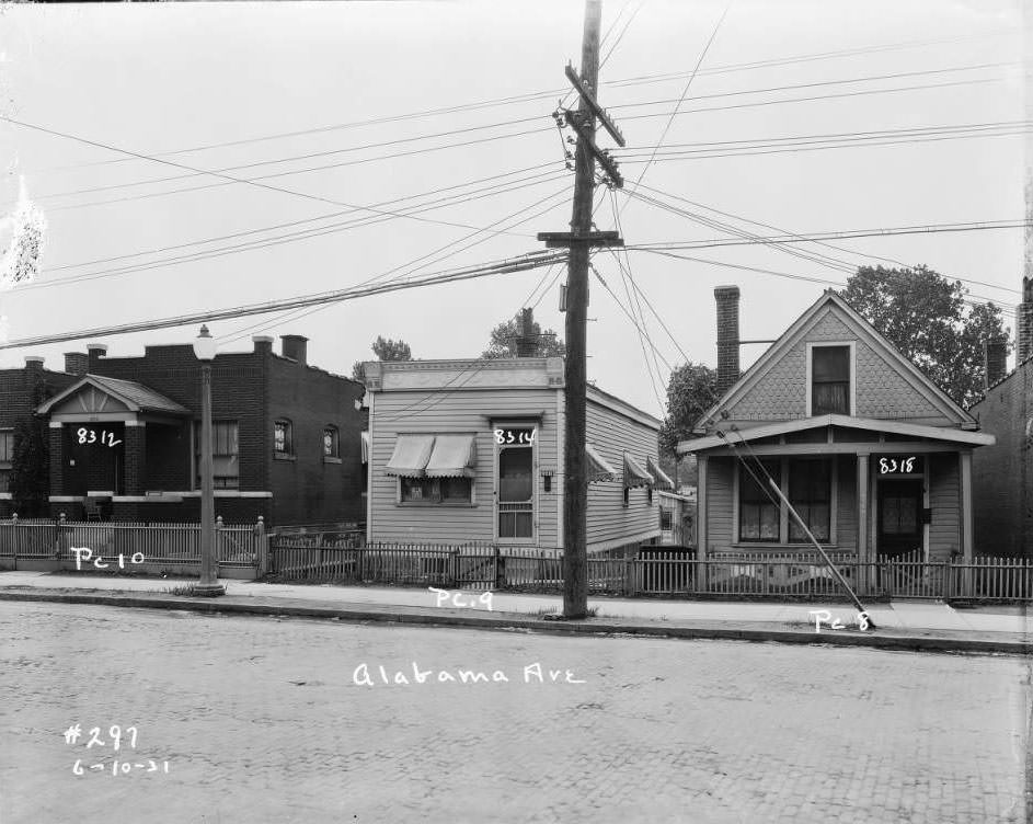 Homes on the 8300 block of Alabama Avenue, view of three homes, 1931