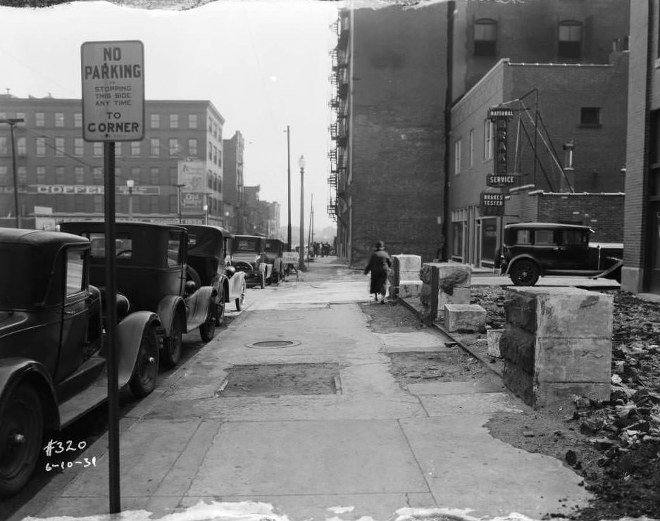 National Brake Service store and Michael Wisebecher restaurant on 300 block of S. 7th Street, 1931