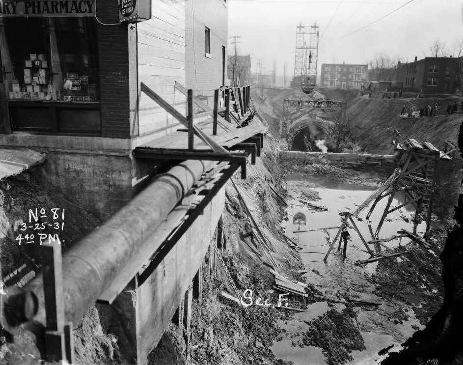 Kingsbury Pharmacy at 5958 Kingsbury in University City just before collapse, 1931