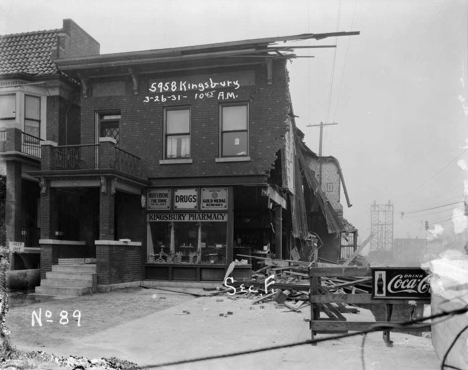Sewer work adjacent to Kingsbury Pharmacy at 5958 Kingsbury in University City after collapse, 1931