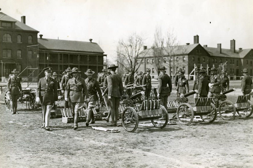 General inspects Sixth Infantry's Company H in 1937.