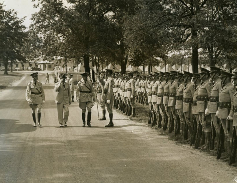 Secretary of War inspects Sixth Infantry at Jefferson Barracks in 1938.