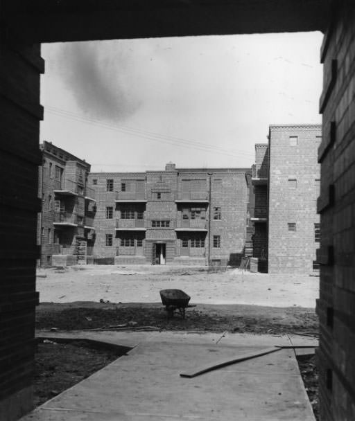 Neighborhood Gardens Apartments nearing completion, will house over 1000 people, 1930.