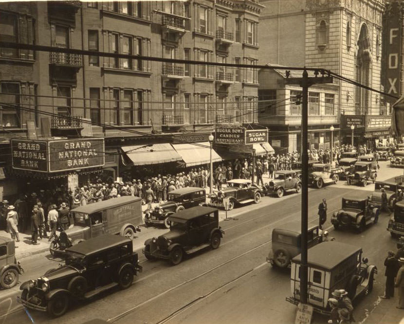 Second photograph of Grand National Bank deposit boxes after robbery, 1930.