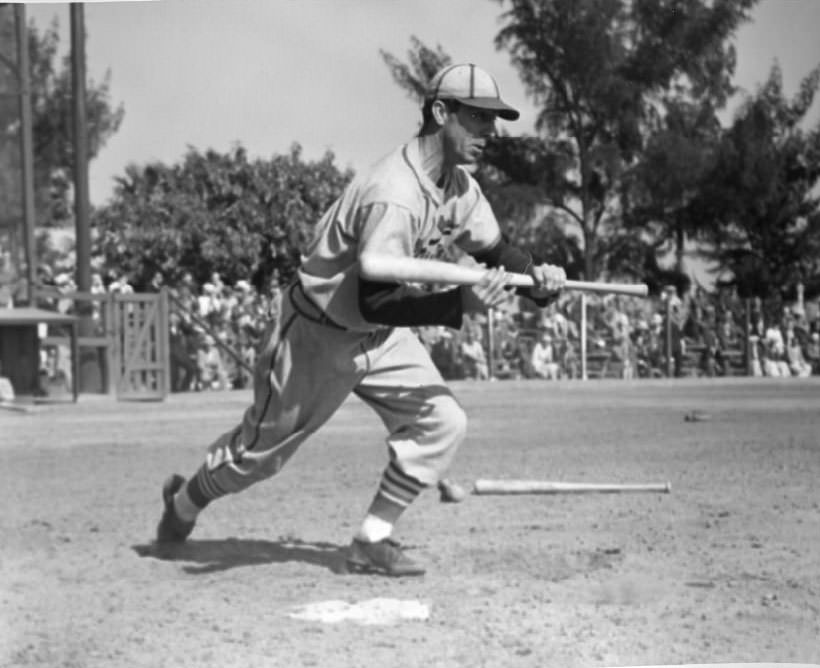 Infielder Lyn Lary bunting at the plate in 1939.