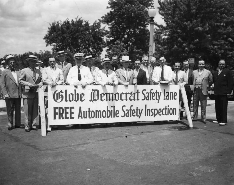 A group of city officials and civic leaders at the preview of the Globe-Democrat Safety Lane in 1930.