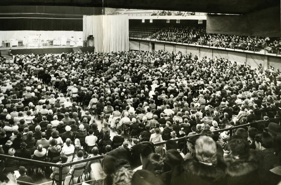 Part of the 4,000 women who attended the opening of the Globe-Democrat's Annual Cooking and Homemaking School at Washington University Field House, 1930