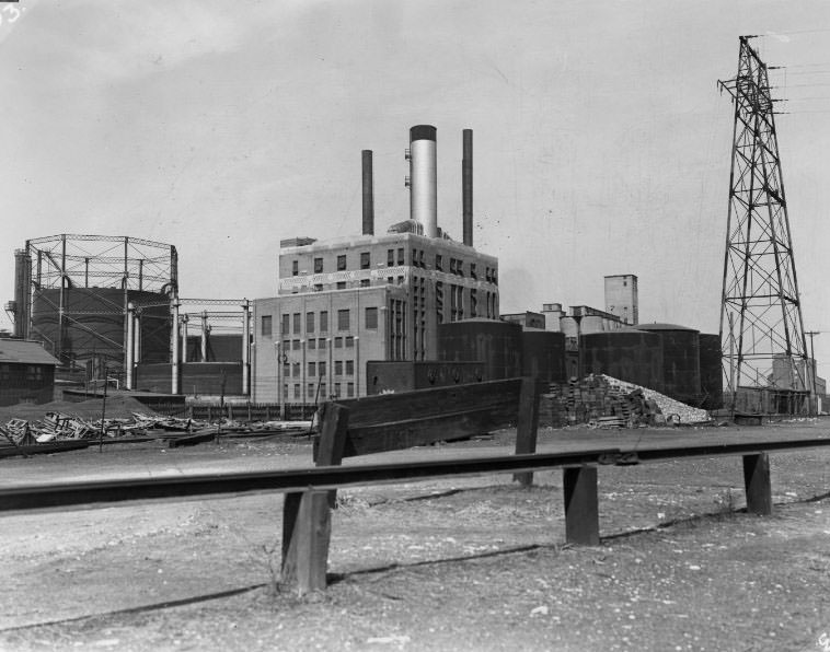 The Walsh brothers' first steam-powered mill in St. Louis in 1827 at the foot of Florida Street, 1930