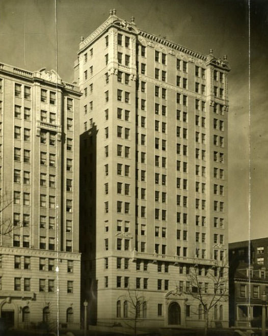 The Park Royal Apartments (also known as the President Apartments, fifteen stories high with fifty-six large suites, is completed at 4605 Lindell Boulevard, 1930