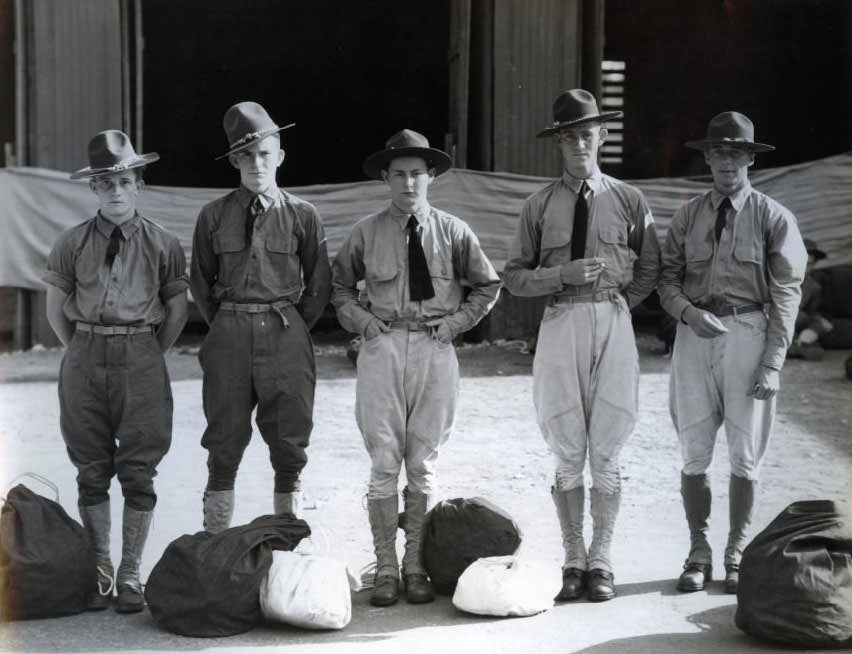 Platoon passes in review on parade grounds, 1930