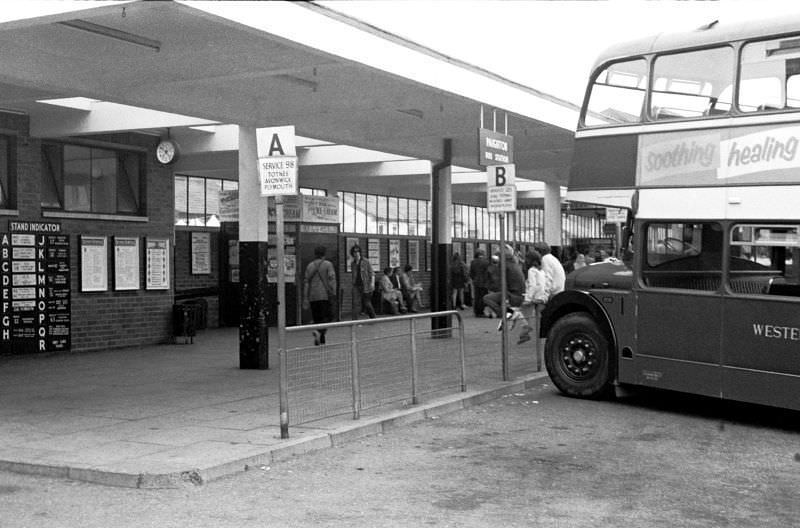 Paignton bus station - the windows on the left belong to the staff rest room, 1970