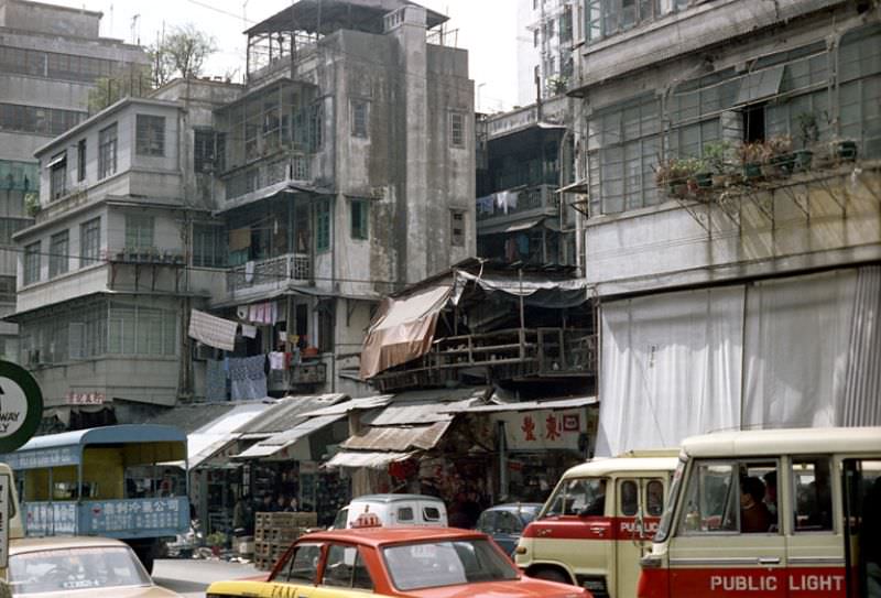 The intersection of Barwick Street and Shek Kip Mei Street in Sham Shui Po, Kowloon, Hong Kong, 1972
