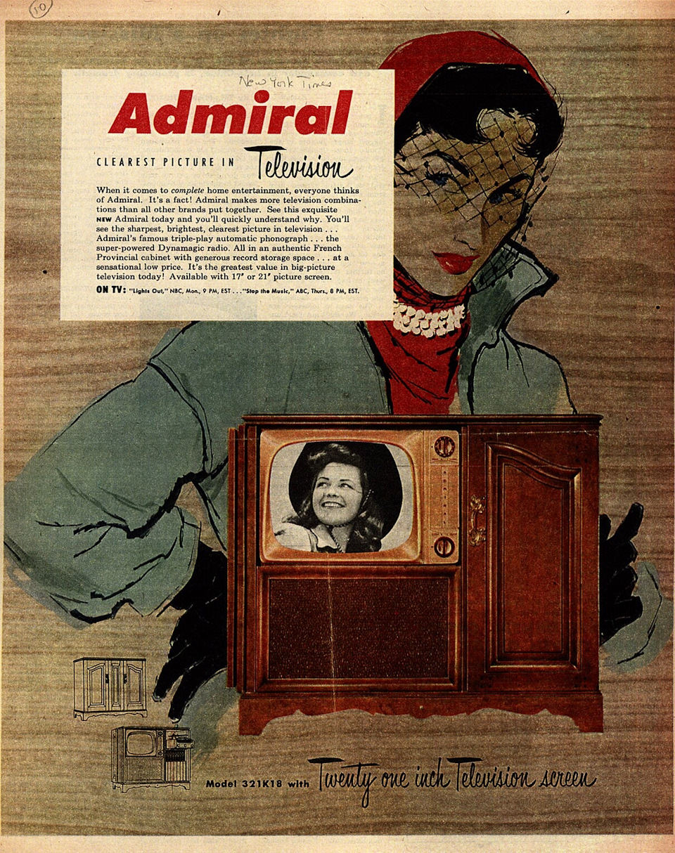 Vintage Ads of Admiral Televisions From the 1950s