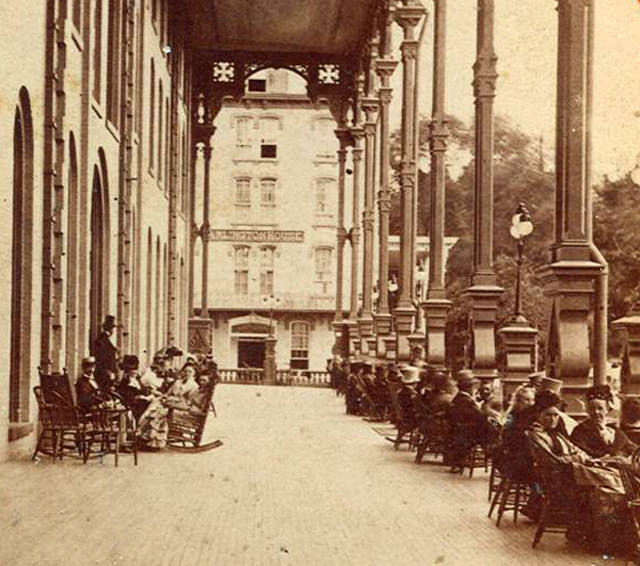 United States Hotel plaza, Saratoga, NYC, 1870s