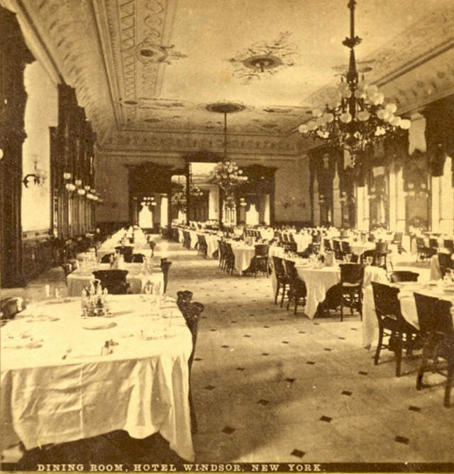 Dining Room of Hotel Windsor, NYC, 1870s