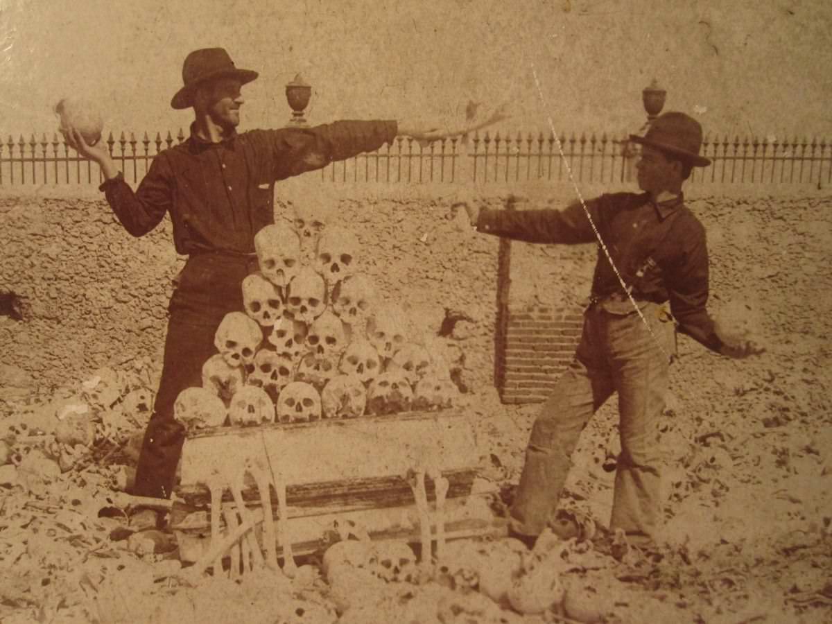 American Soldiers Playing with Human Skulls 1900s