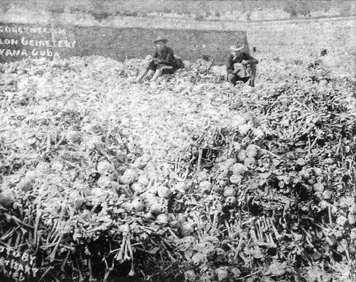 American Soldiers Playing with Human Skulls in Colon Cemetery in Havana, 1900s
