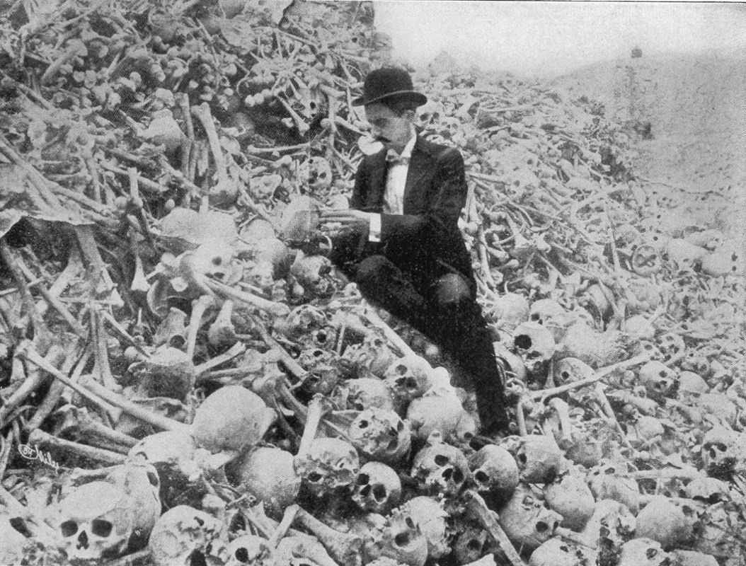 American Soldiers Playing with Human Skulls in Colon Cemetery in Havana, 1900s