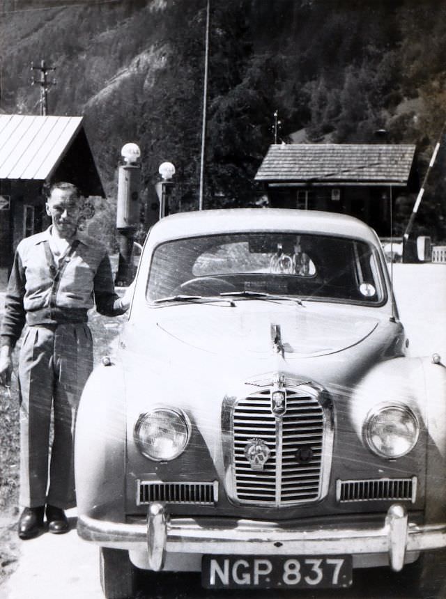 Austin A40 at the Austrian frontier, 1953.