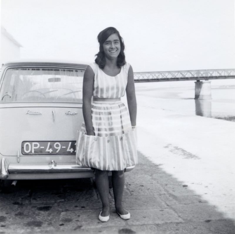 Austin A40 Farina by the bank of a river, 1960.