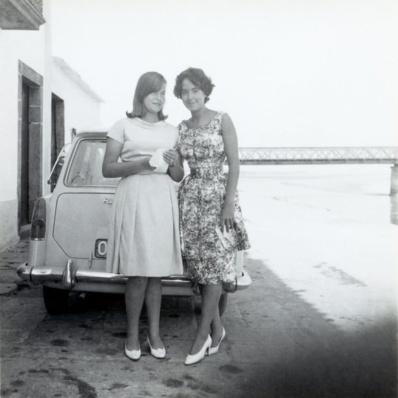 Austin A40 Farina by the bank of a river, 1960.