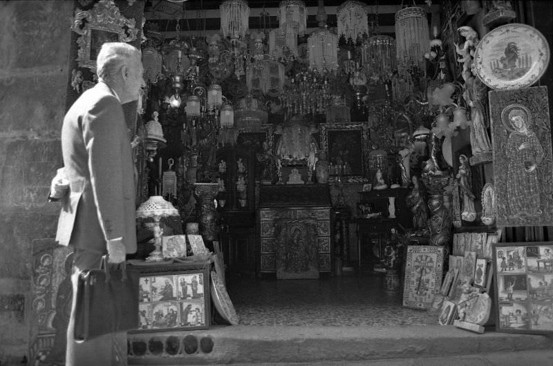 Salvation for sale on Carrer del Veguer, Barcelona, 1990.