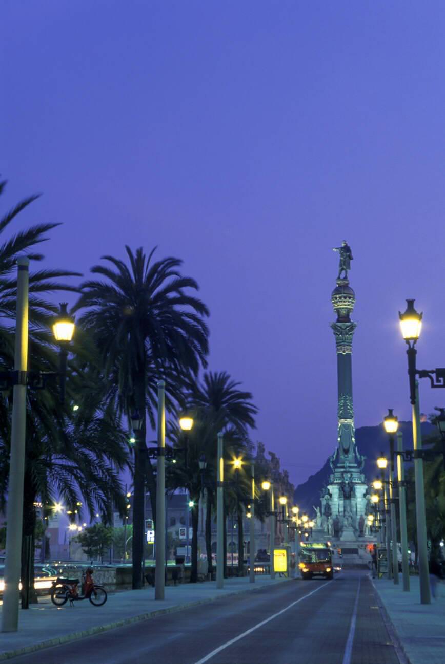 Historical statue of Christopher Columbus column, Barcelona, Catalonia, Spain, 1993.