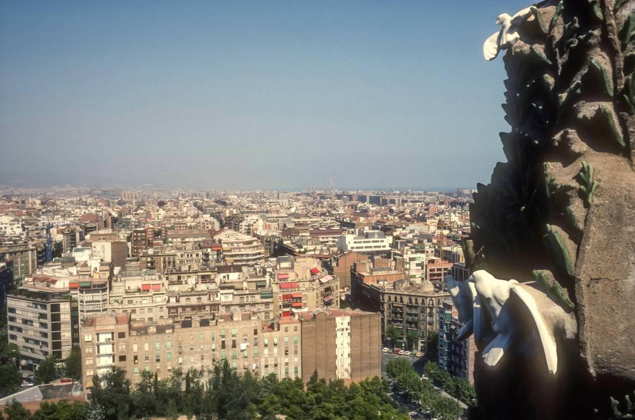 Barcelona skyline from the Sagrada Familia tower, Barcelona, Spain, 1991.